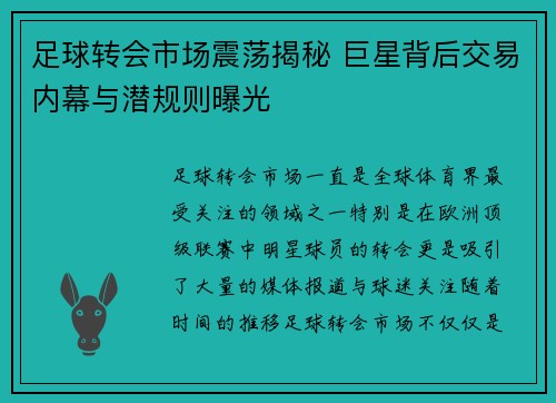 足球转会市场震荡揭秘 巨星背后交易内幕与潜规则曝光